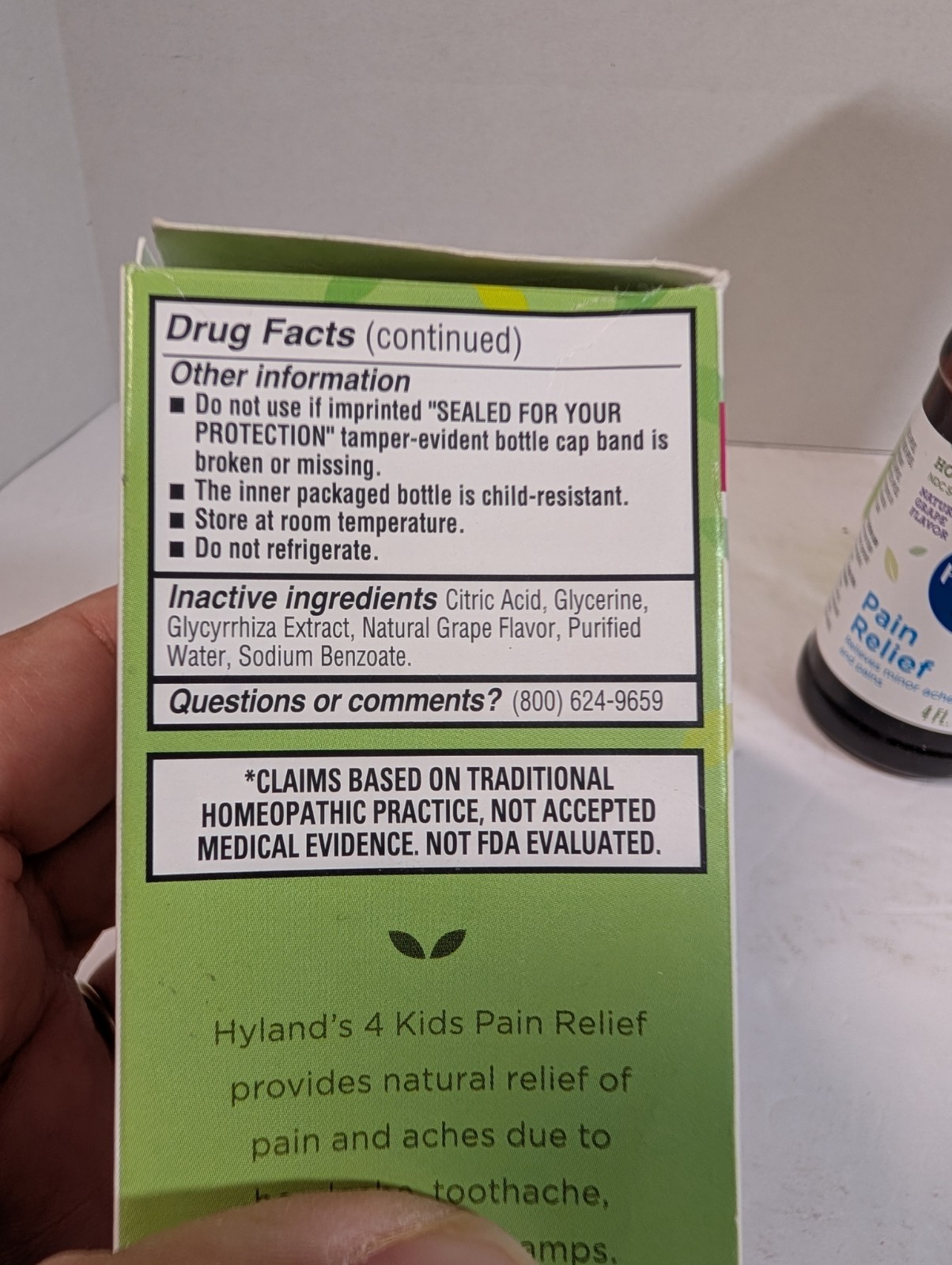 Hyland’s 4 Kids Homeopathic Pain Relief Liquid Natural Grape Flavor 4oz in Box