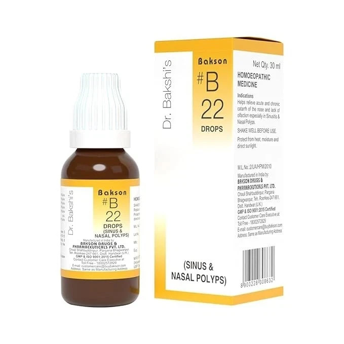 Dr Bakshi B22 Sinus Drops | Homeopathic Relief for Sneezing, Stuffy Nose & Cold