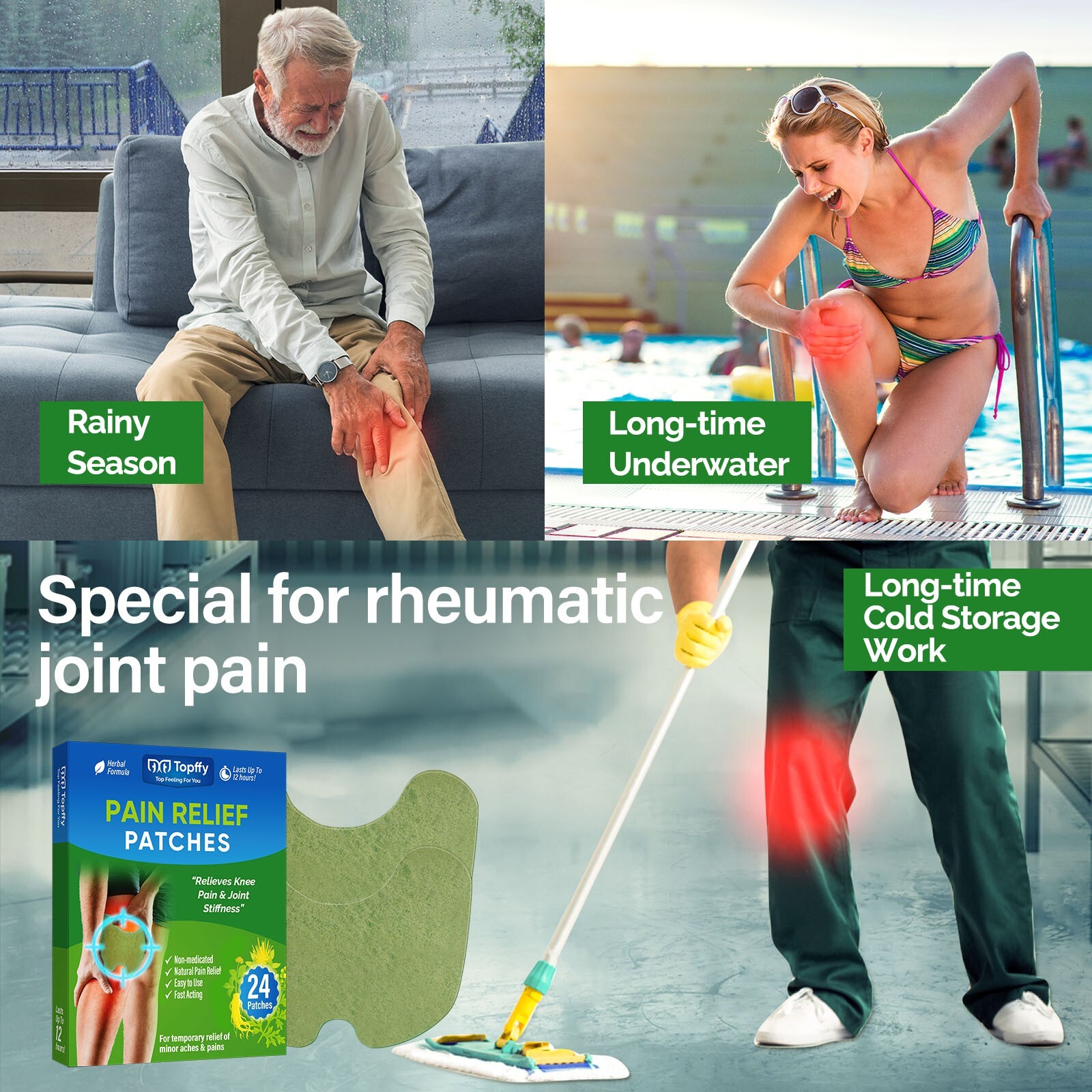 Joint Pain Relief Patches, Knee Shoulder and Neck, 12 Hour Warming Relief, 24 ct