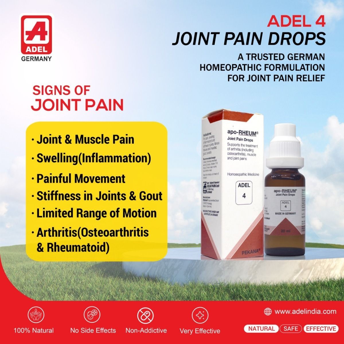 ADEL 4 Joint Pain Drops Pack of 3 Natural Homeopathic Support Free Shipping