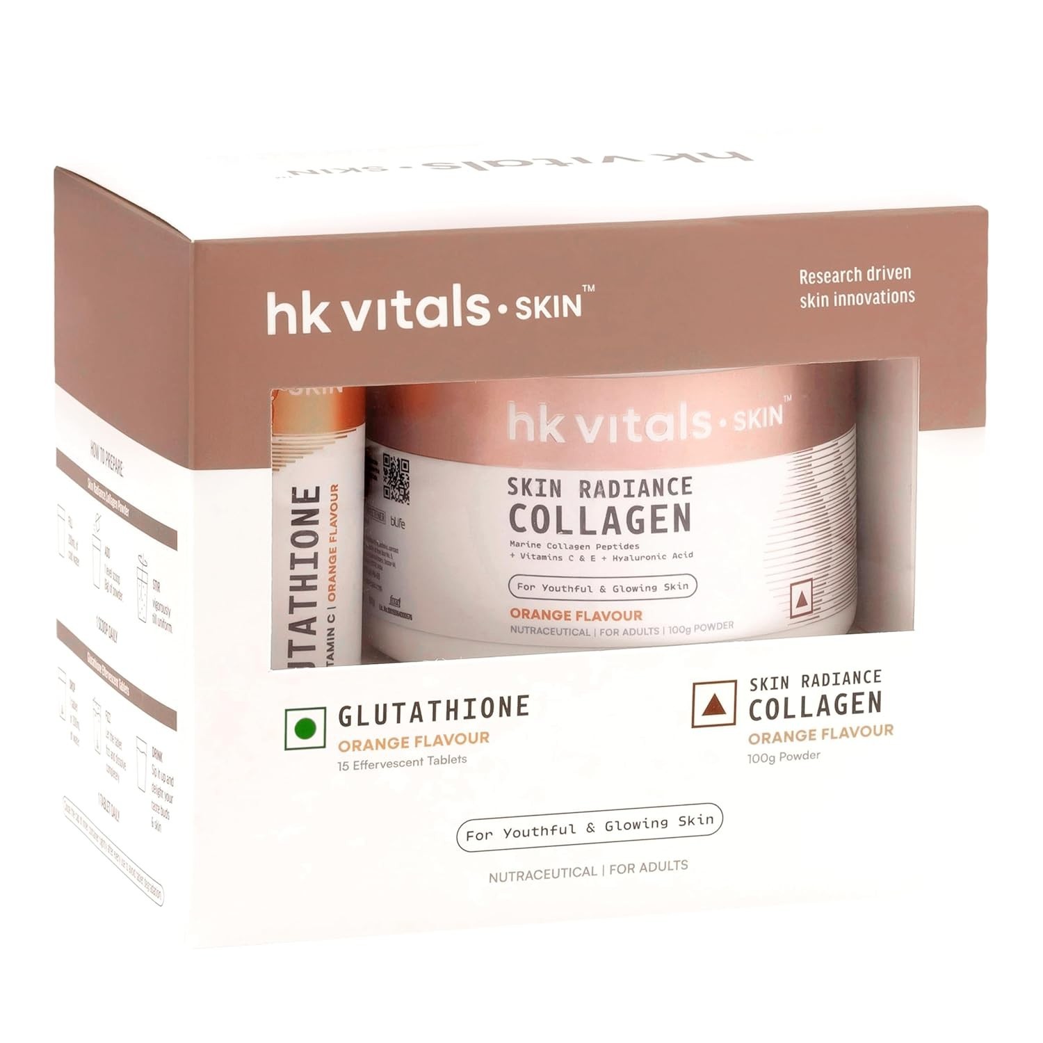 hk vitals Marine Collagen Supplement (Orange, 100g) & Glutathione Effervescent