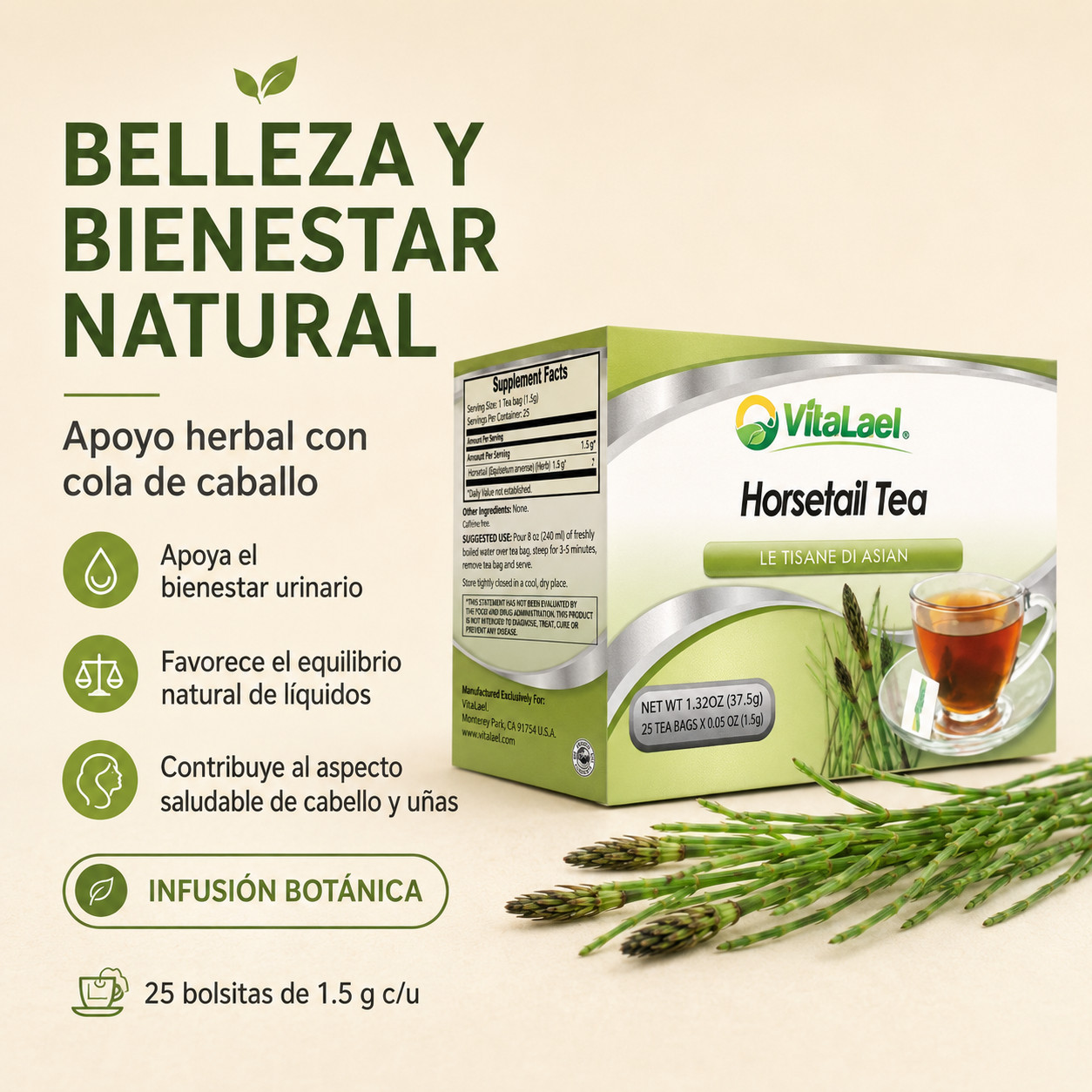 VITALAEL Horsetail Tea (Cola de Caballo) – Natural Urinary & Beauty Support*