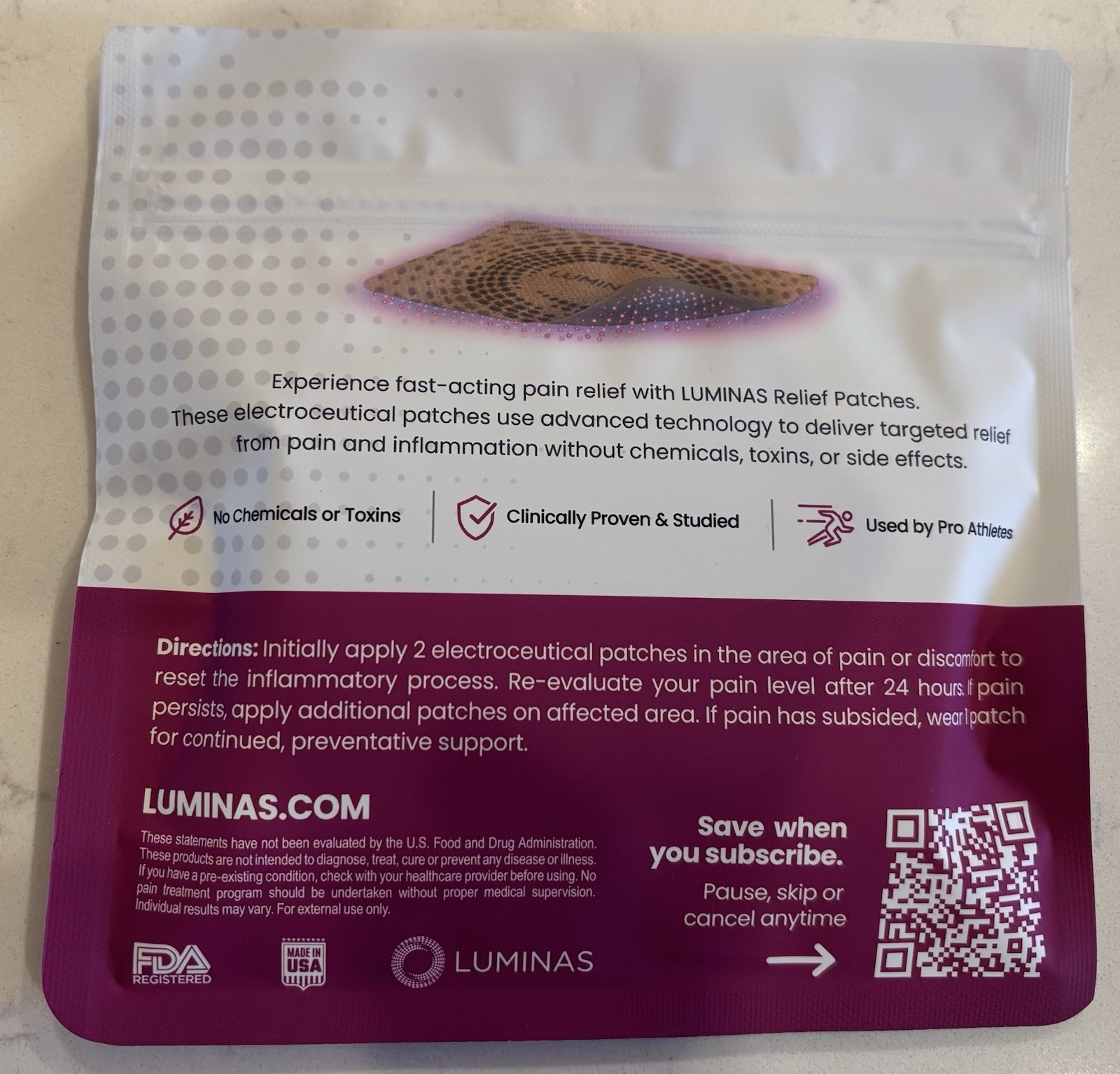 Luminas Relief Electroceutical Patches Reduce Pain 20 Patches (2.75″ X 4″) Each