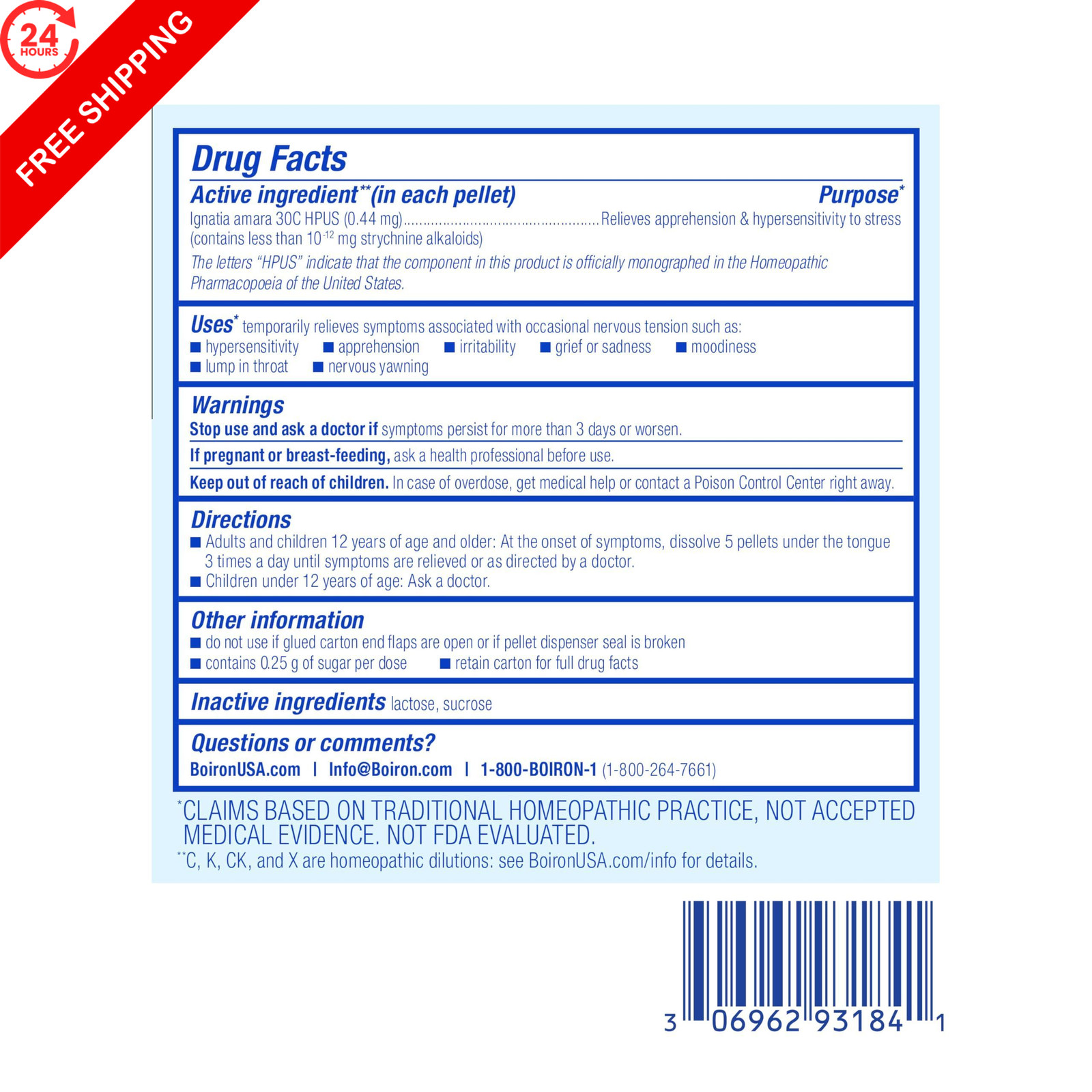Boiron Ignatia Amara 30C Homeopathic Medicine 80 Count (Pack of 3), No Color