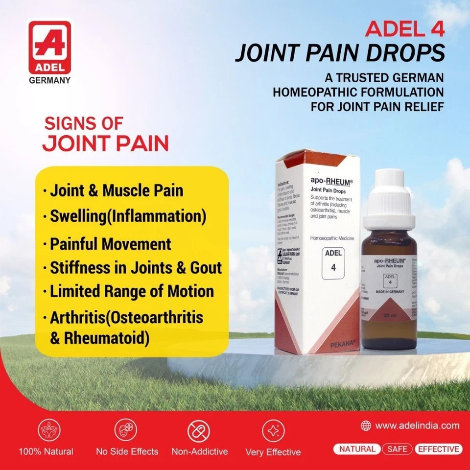 ADEL 4 Joint Pain Drops Pack of 3 Natural Homeopathic Support Free Shipping