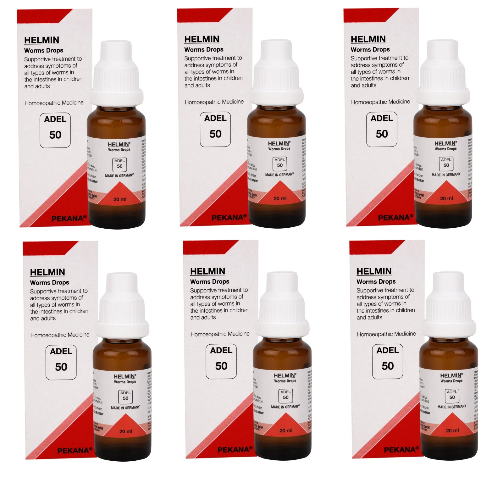 ADEL 50 Worms Drops Pack of 6 Natural Homeopathic Remedy for Digestive Wellness
