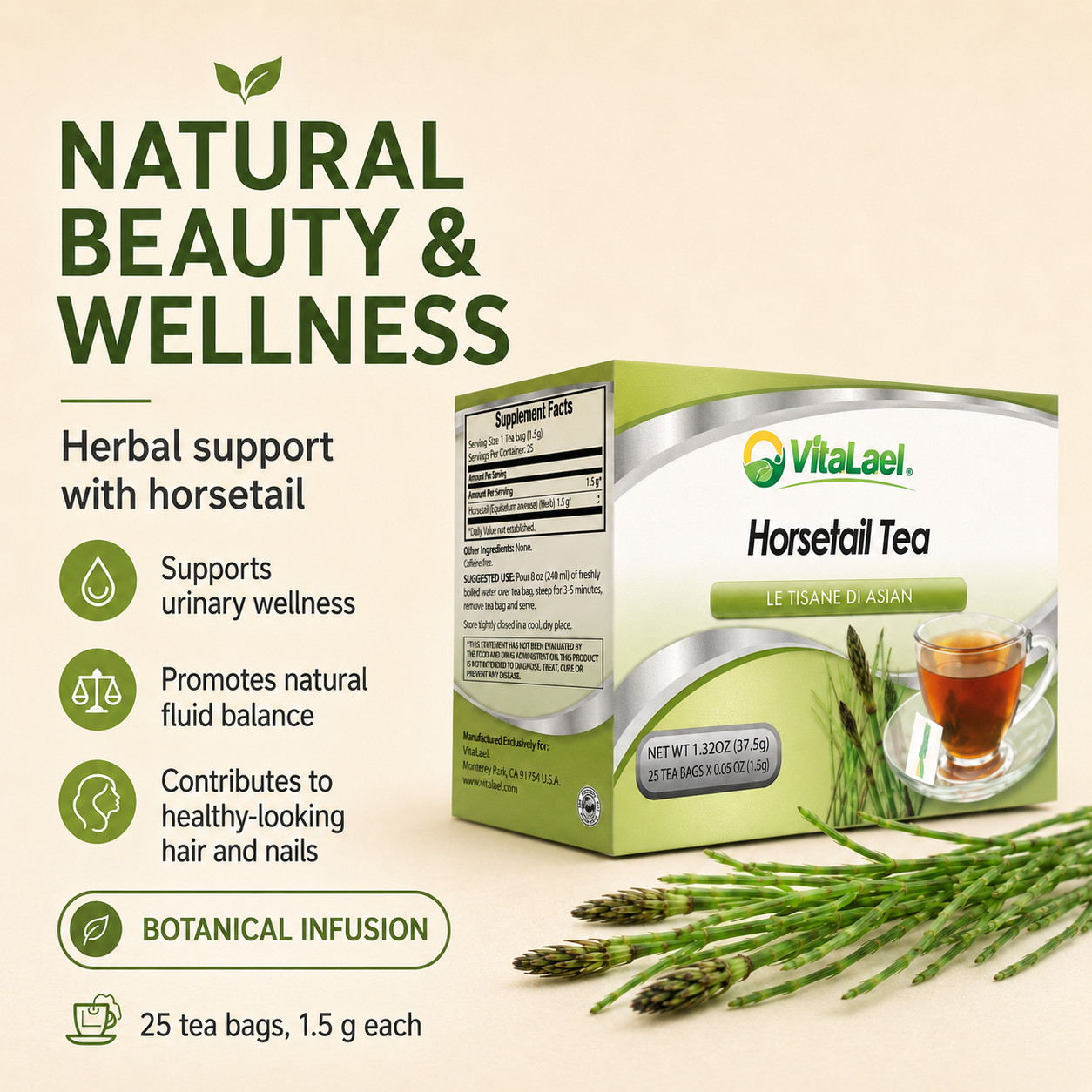 VITALAEL Horsetail Tea (Cola de Caballo) – Natural Urinary & Beauty Support*
