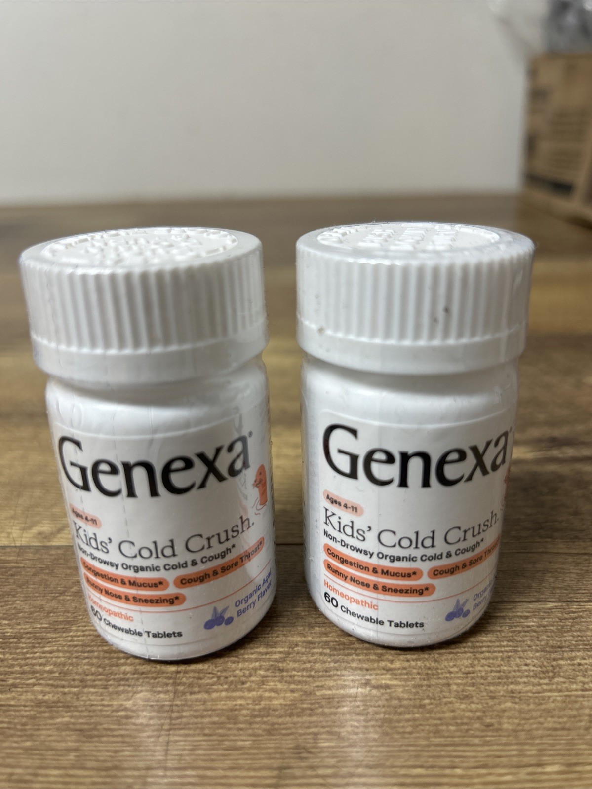 2 GENEXA Cold Crush Chewable 60 Tablets Organic NEW Acai Berry Flavor Exp 4/2028