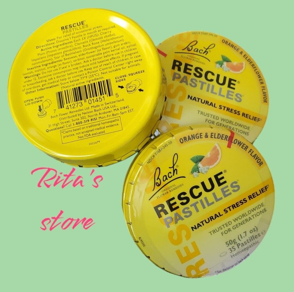Lot of 3, Bach RESCUE PASTILLES Orange & Elderflower, Stress Relief EXP – 07/26