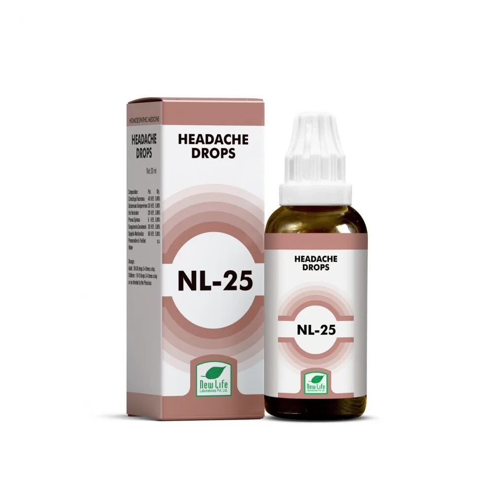 New Life NL-25 Headache Drops | Homeopathic | Pack of 5 | 30ml Each | Free Ship