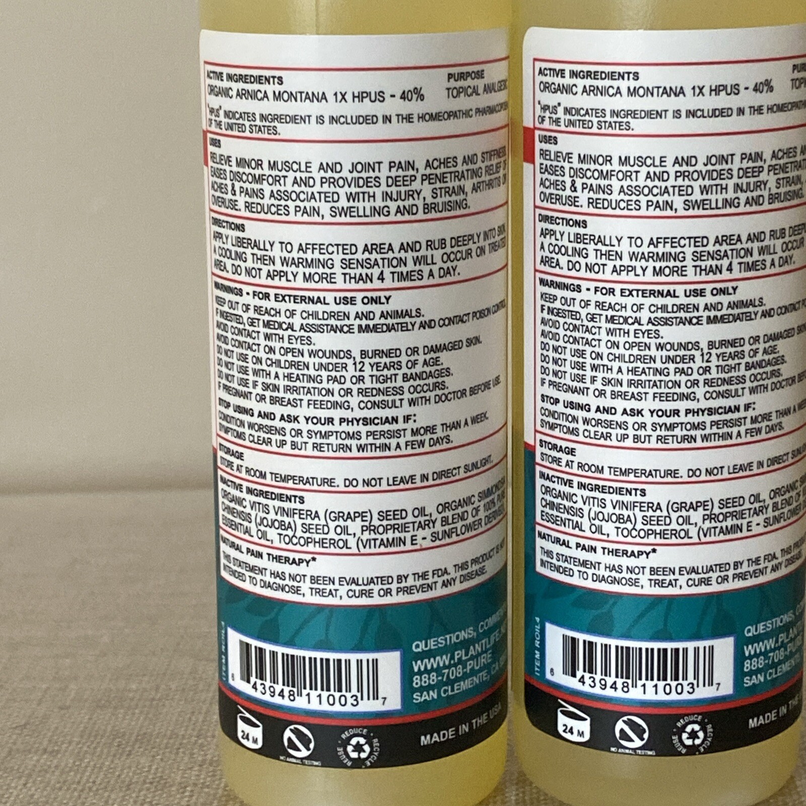 Lot of 2 PlantLife Homeopathic Arnica Relief Oil – 4 oz