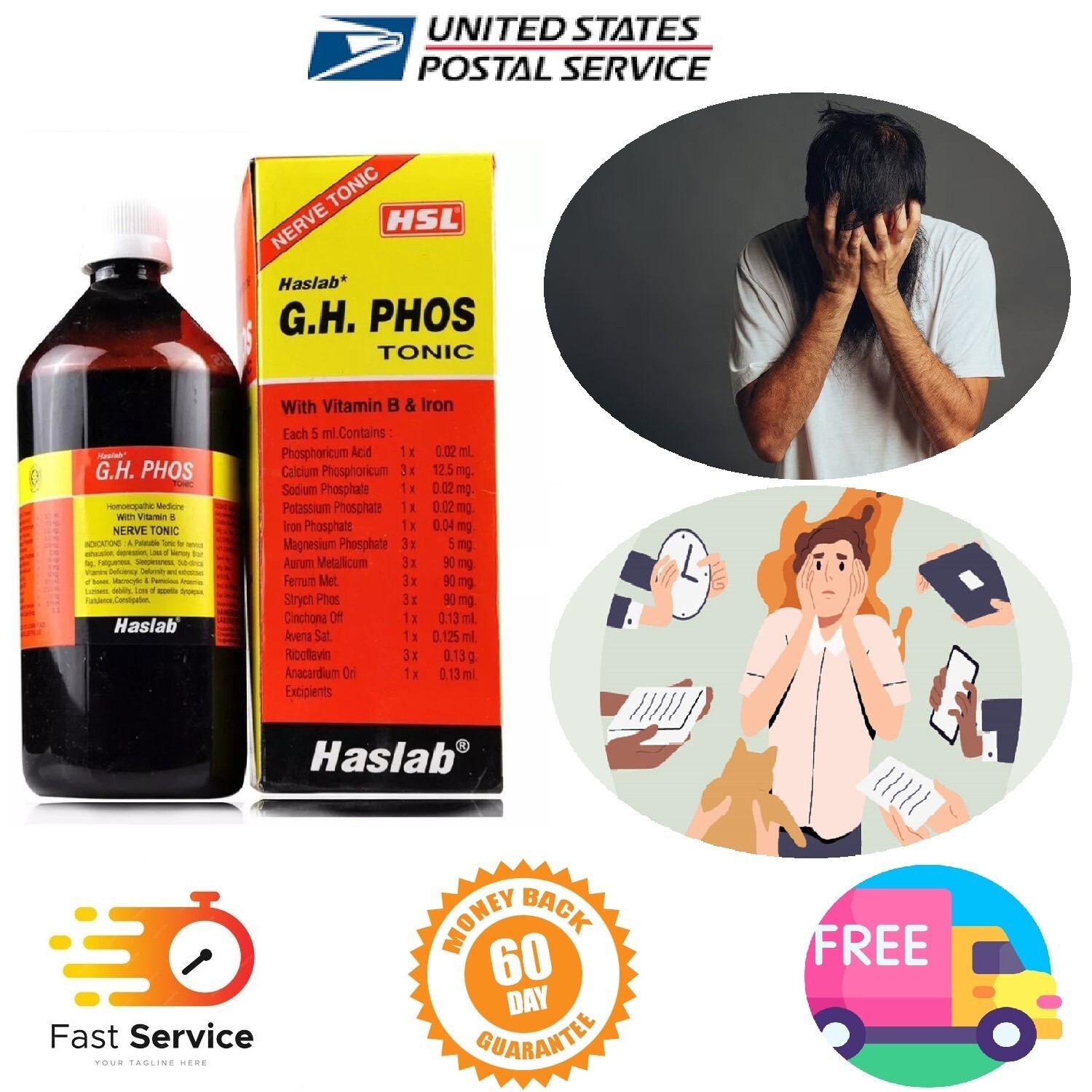 Haslab Homeopathic G H Phos Tonic with Vitamin B and Iron 450ml