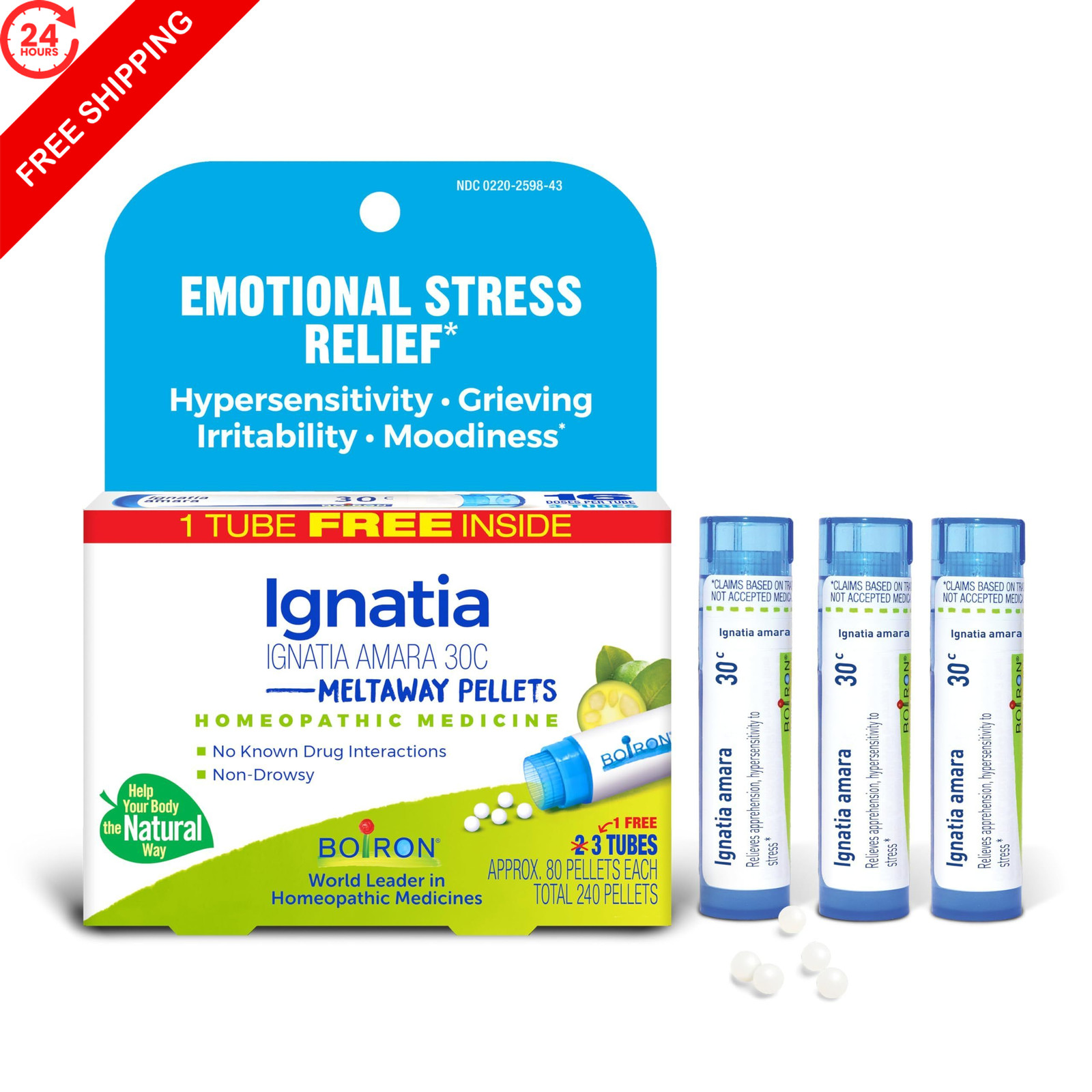 Boiron Ignatia Amara 30C Homeopathic Medicine 80 Count (Pack of 3), No Color