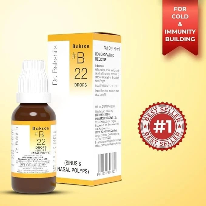 Dr Bakshi B22 Sinus Drops | Homeopathic Relief for Sneezing, Stuffy Nose & Cold