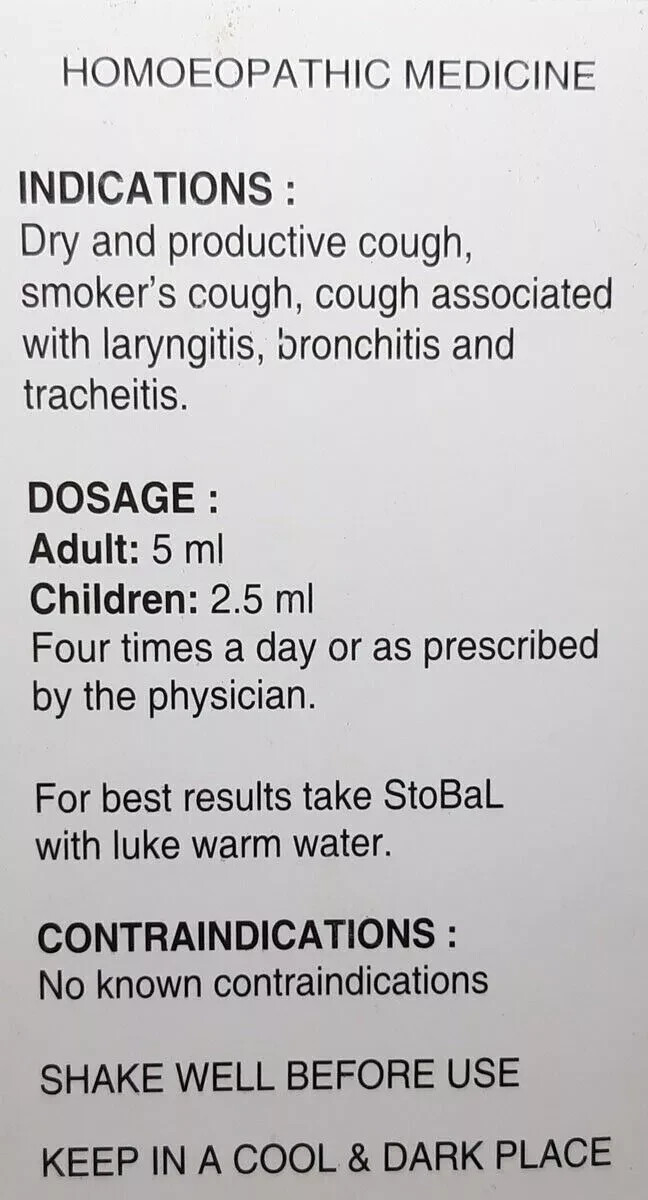 SBL Homeopathic Stobal Syrup (180ml) for Cough