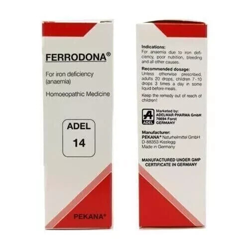 Pack of 5 ADEL 14 Ferrodona Drop (20ml) Homeopathic Drop Treatment of anaemia