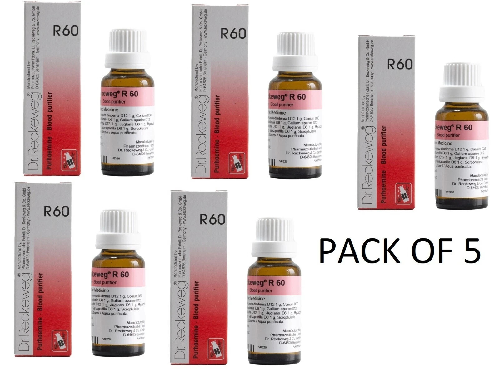 Dr. Reckeweg R60 Drops 22ml – Blood Purifier Drops (22ml, Pack of 5) Free Ship