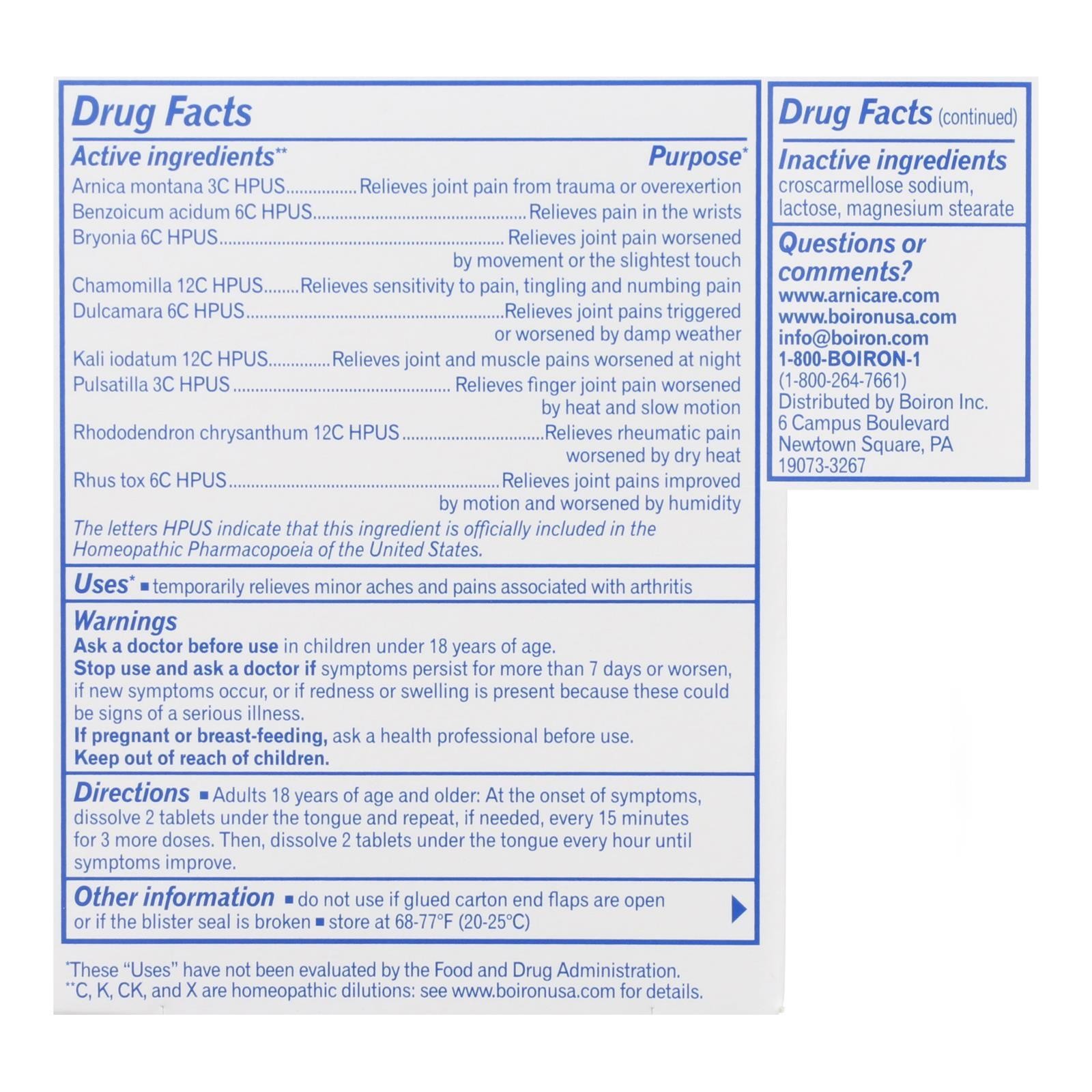 Boiron Arnicare Arthritis Homeopathic Quick Dissolving Tablets 60 Count