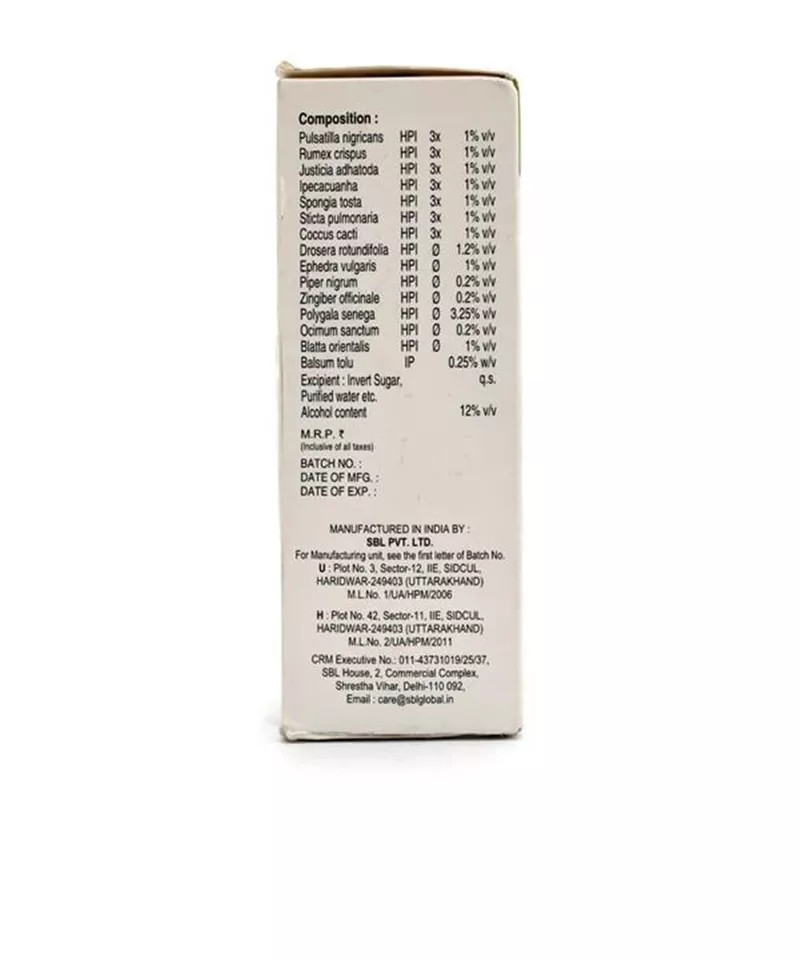 SBL Homeopathic Stobal Syrup (180ml) for Couugh