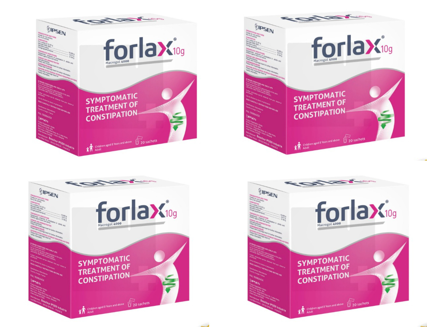 4 x Forlax Treatment Of Constipation from 8 years Kids & Adult + Express