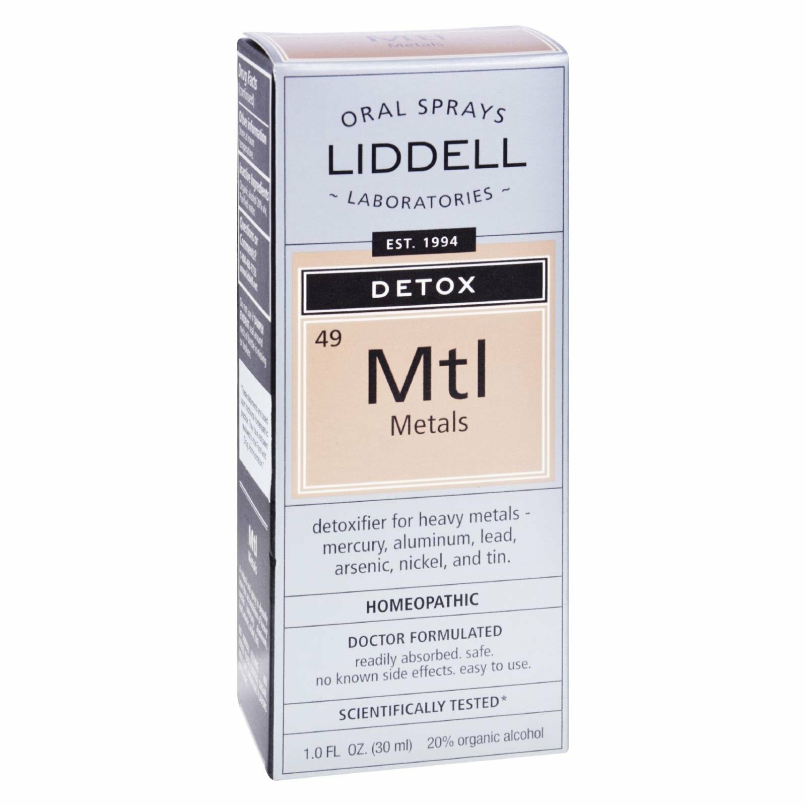 Liddell Homeopathic Detoxifier Metals Oral Spray Organic Alcohol 30 mL 1.0 fl oz