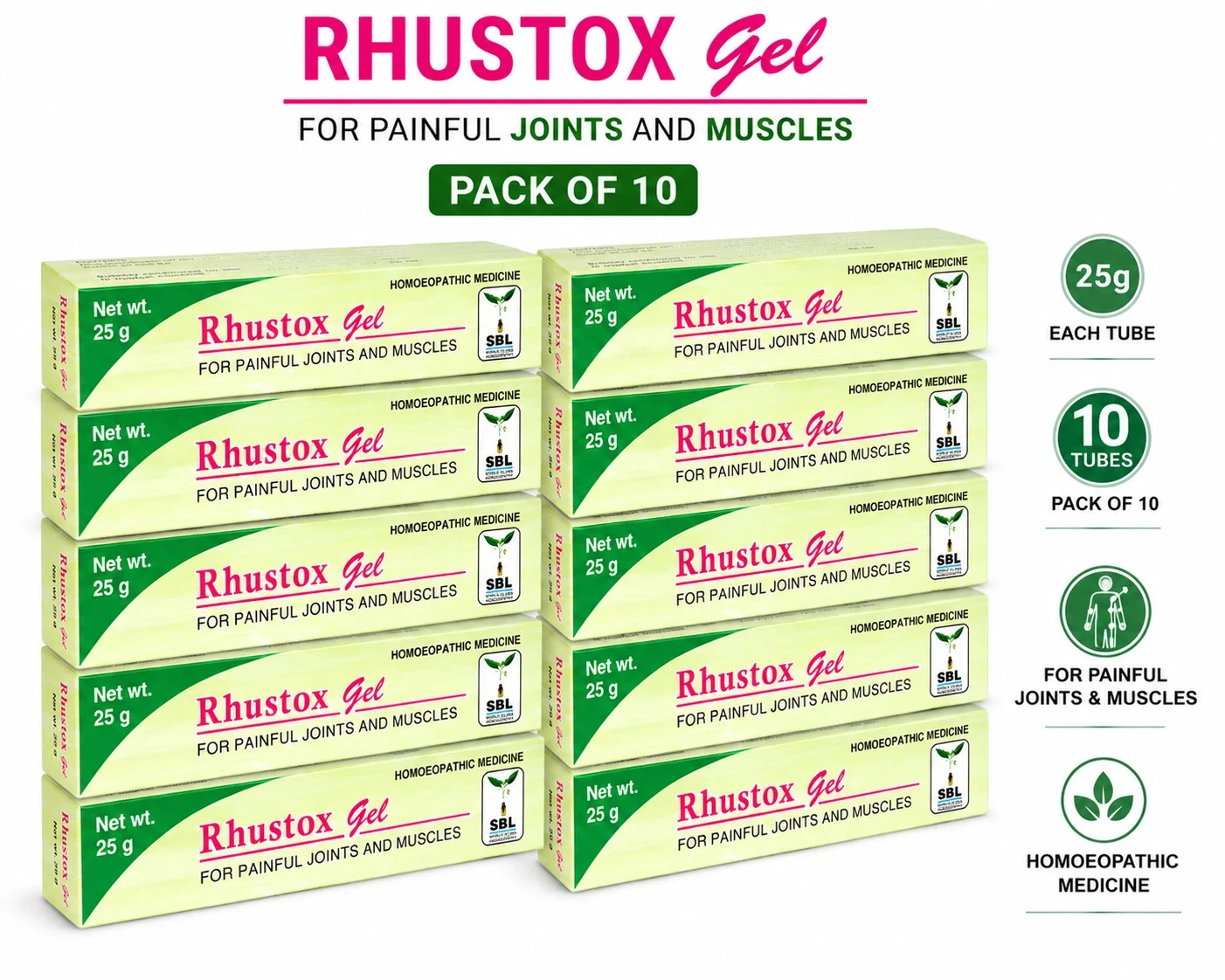 SBL Rhus Tox Gel (25g) Pack of 10 Relief for Joints & Stiffness FREE SHIP