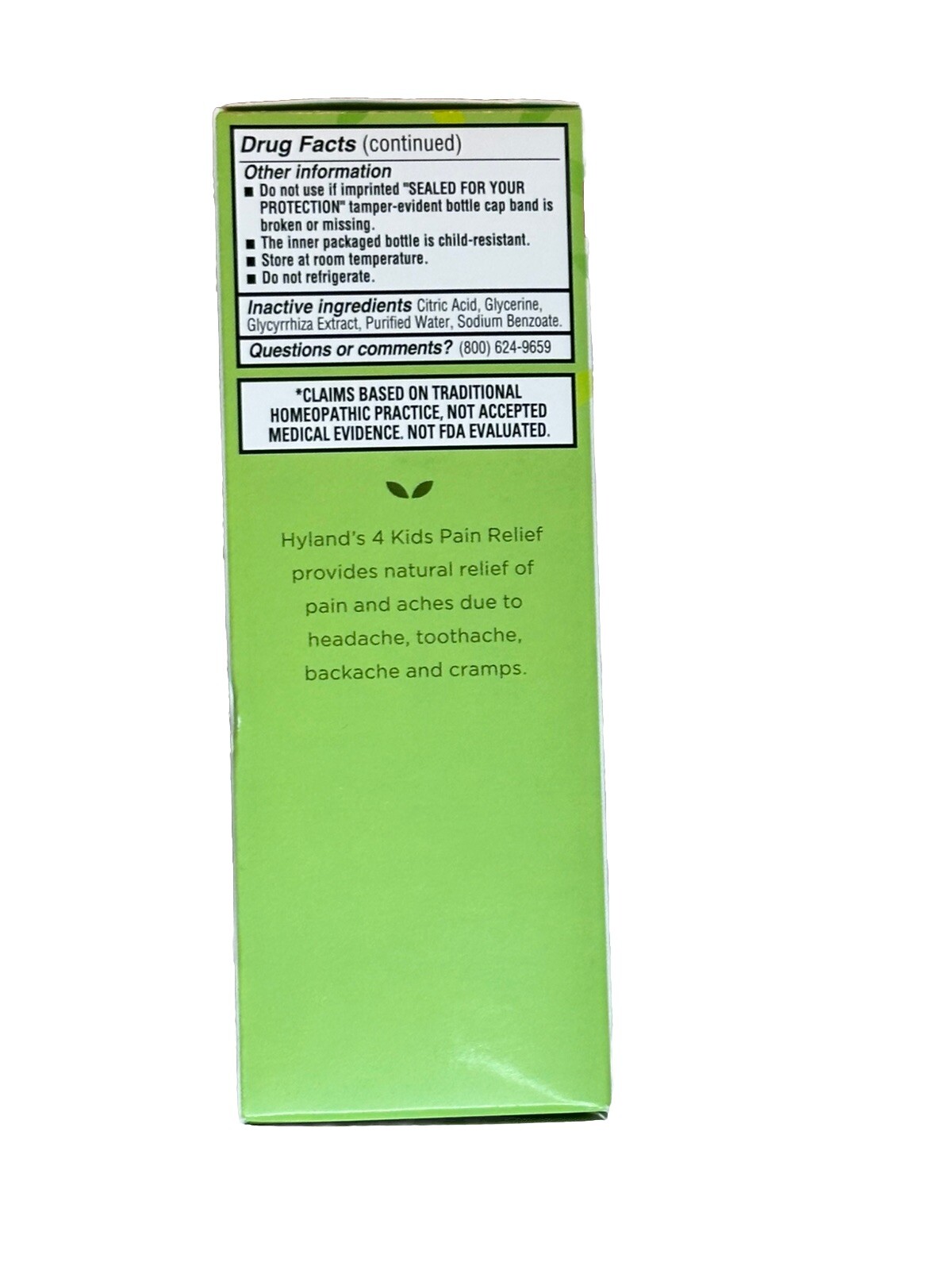 Hyland’s 4 Kids Homeopathic Pain Relief Liquid Grape Flavor 4oz DISCONTINUED