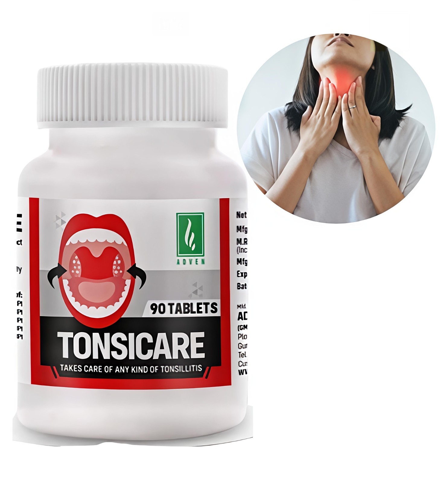 Adven Tonsicare Tablet, relief from inflamed tonsils and follicular tonsillitis