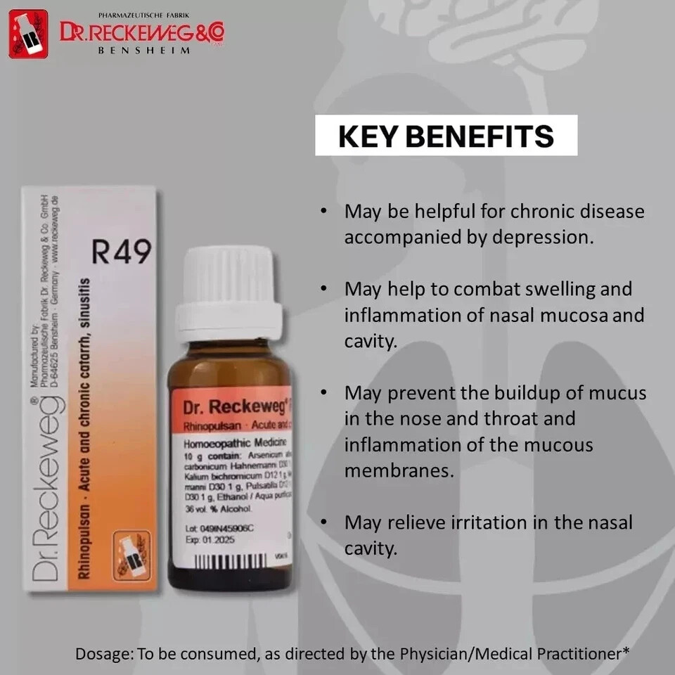 3xDr. Reckeweg R49 Drops 22ml | For Sinus Pressure, Head Cold, Rhinitis