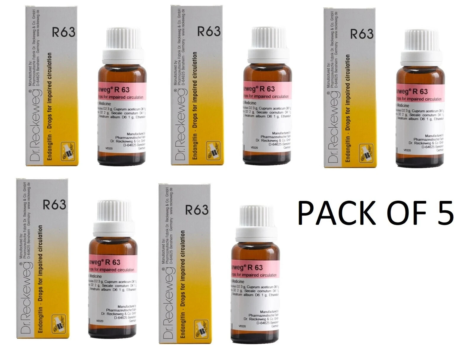 Dr. Reckeweg R63 Drops 22ml | Natural Circulation & Vein Support Pack of 5