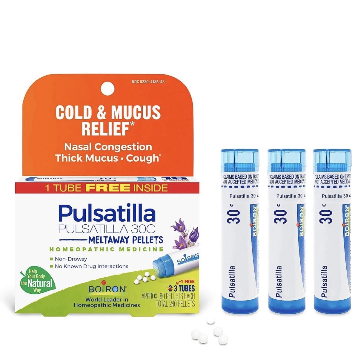 Pulsatilla, Meltaway Pellets, 30C, 3 Tubes, 240 Pellets – Expiration 01-2029