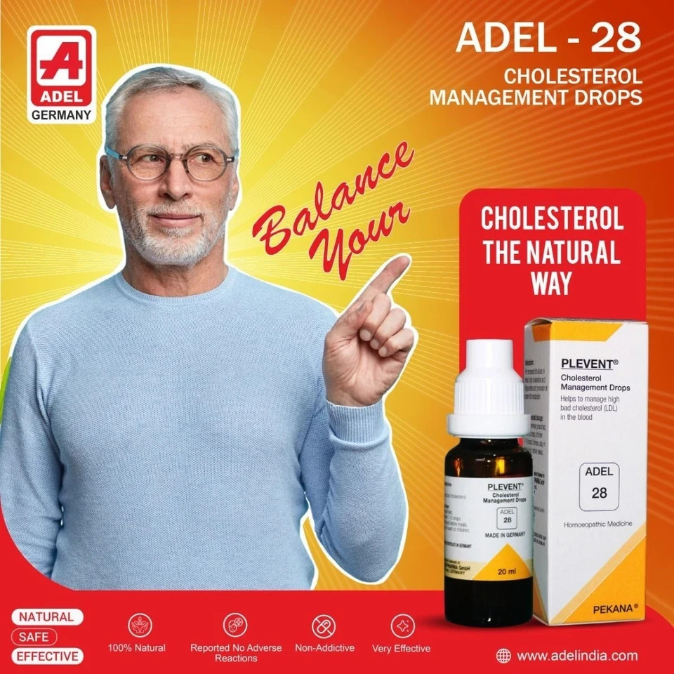 ADEL 28 Cholesterol Drops Pack of 6 Natural Homeopathic Remedy for Heart Health