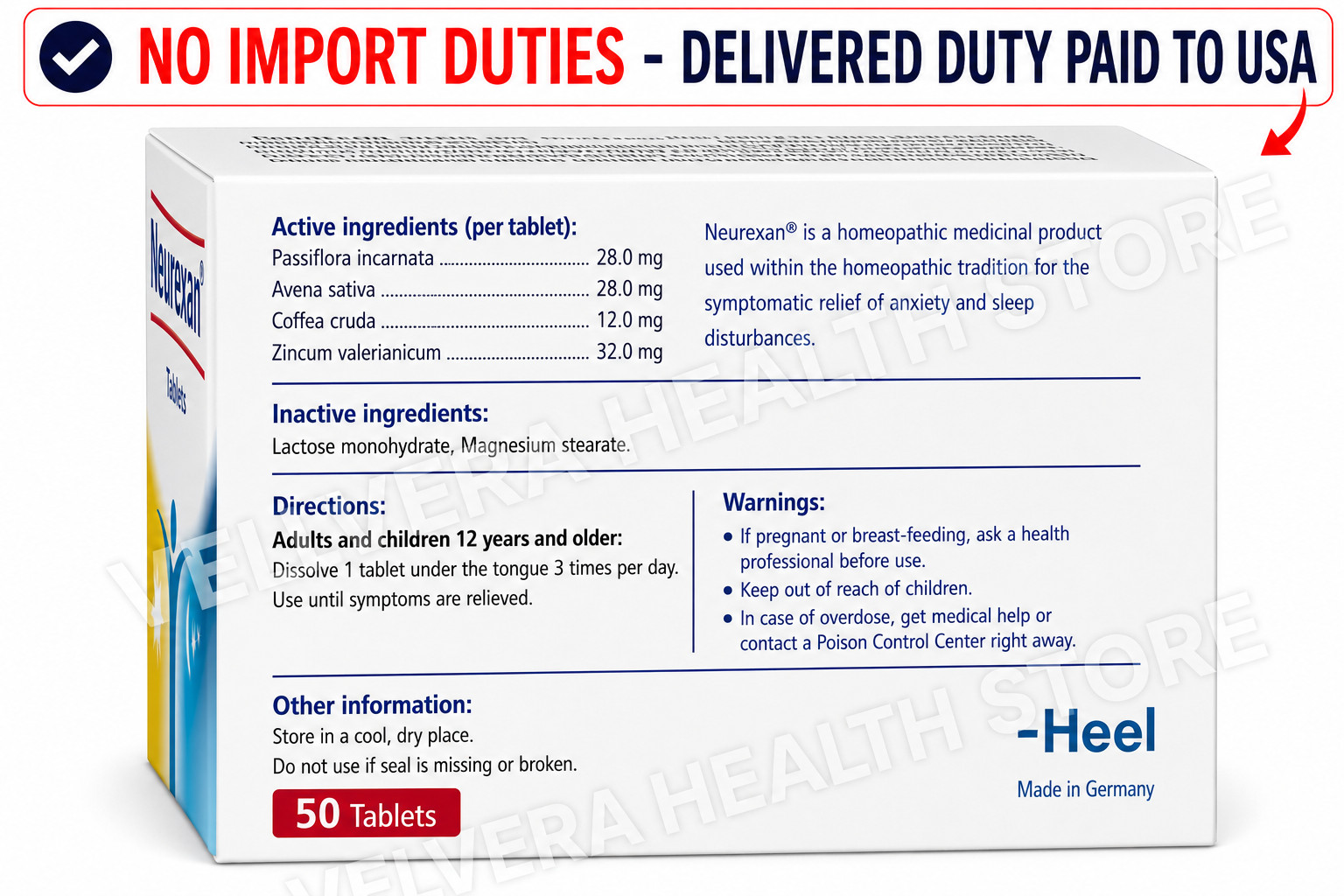 Heel Neurexan Homeopathic Tablets 50 Stress Relief Sleep Calm Support