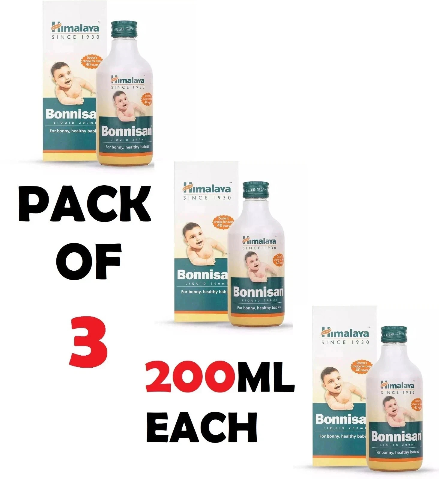3 Bottles Himalaya Bonnisan Syrup for Digestion & Growth, 200ml Each