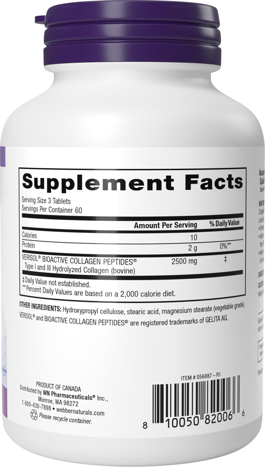 Webber Naturals Hydrolyzed Collagen Peptides, 180 Count (Pack of 1)