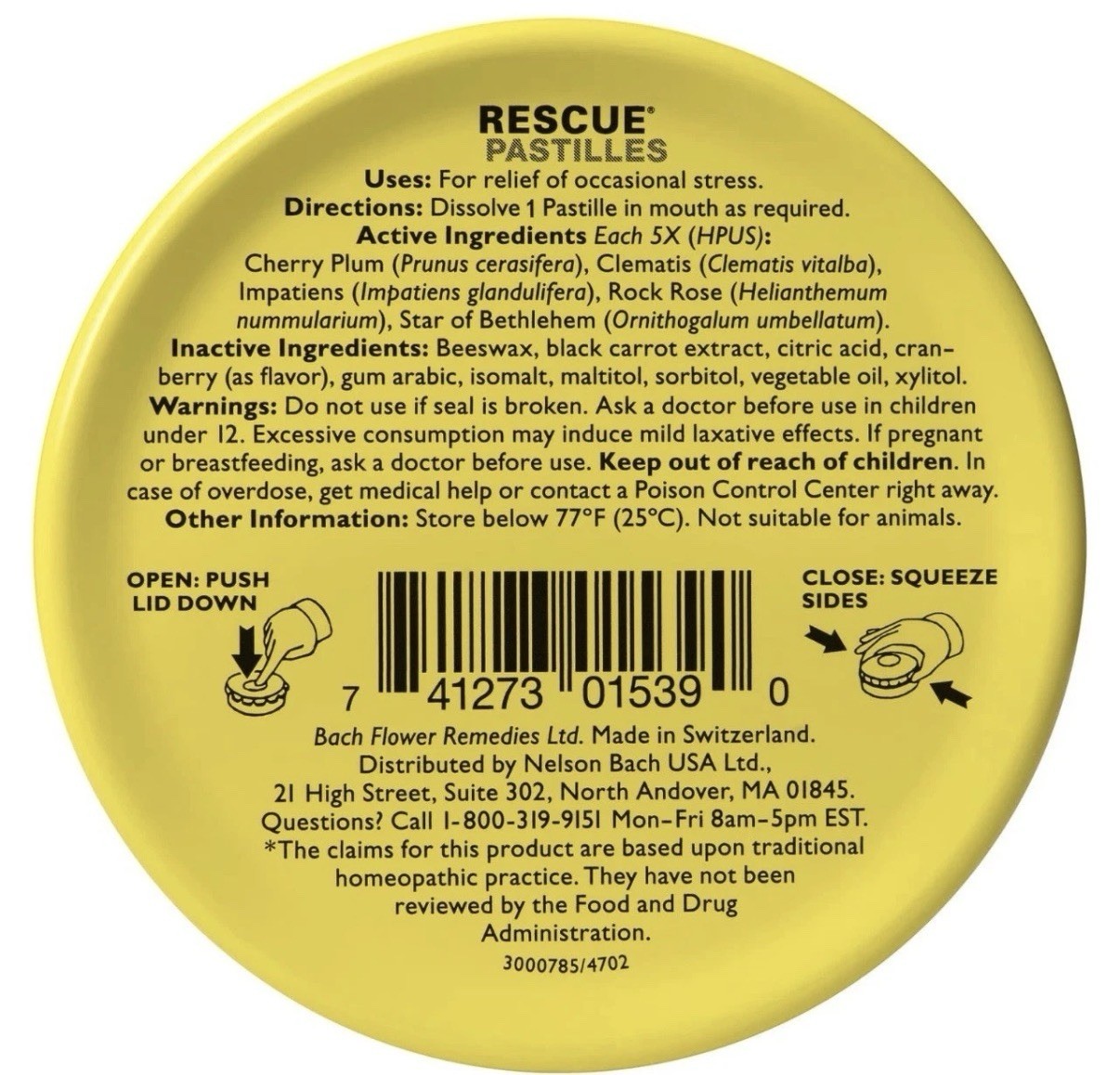 Lot of 6 – Bach RESCUE PASTILLES CRANBERRY Stress Relief, 6 pack Exp. 10/2026