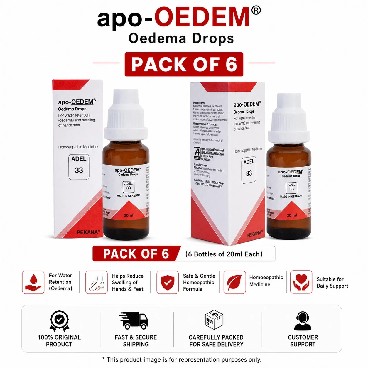 Pack of 6 ADEL 33 Drops Natural Homeopathic Remedy Free Shipping World Wide