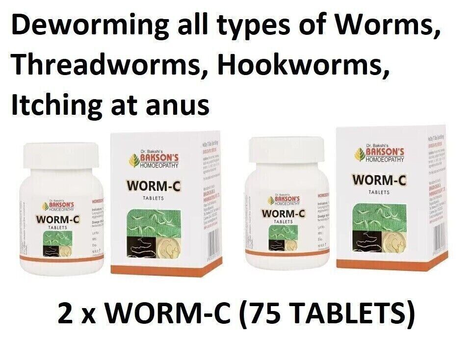 (Pack of 2) Bakson Homeopathy Worm-C for Deworming of Worms(75 Tablets Each)