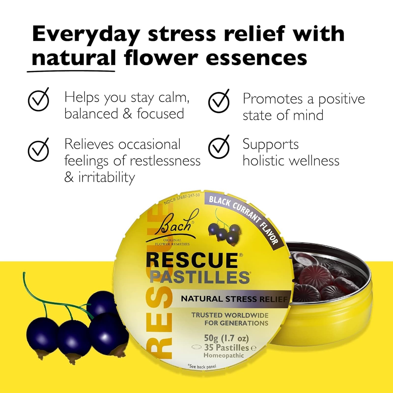 Bach RESCUE Stress Relief Black Currant 50g 1.7 oz, Clearance for EXP 07/2026