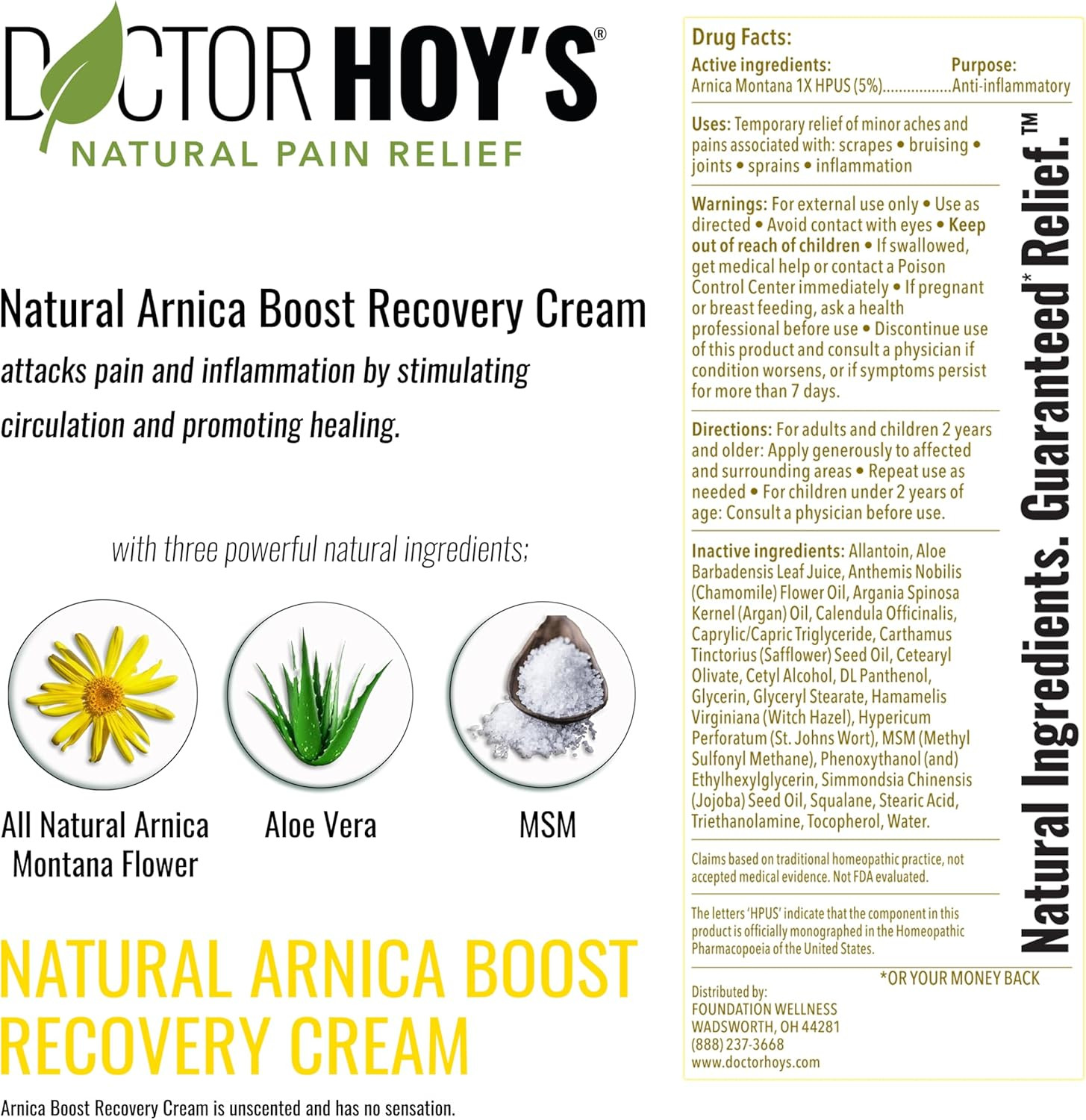 DOCTOR HOY’S Natural Arnica Boost Recovery Cream, Bruise and Muscle Pain Relief