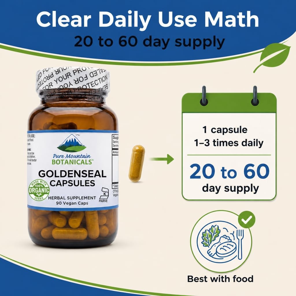Pure Mountain Goldenseal Capsules 250mg Organic Goldenseal Root Vegan Supplement