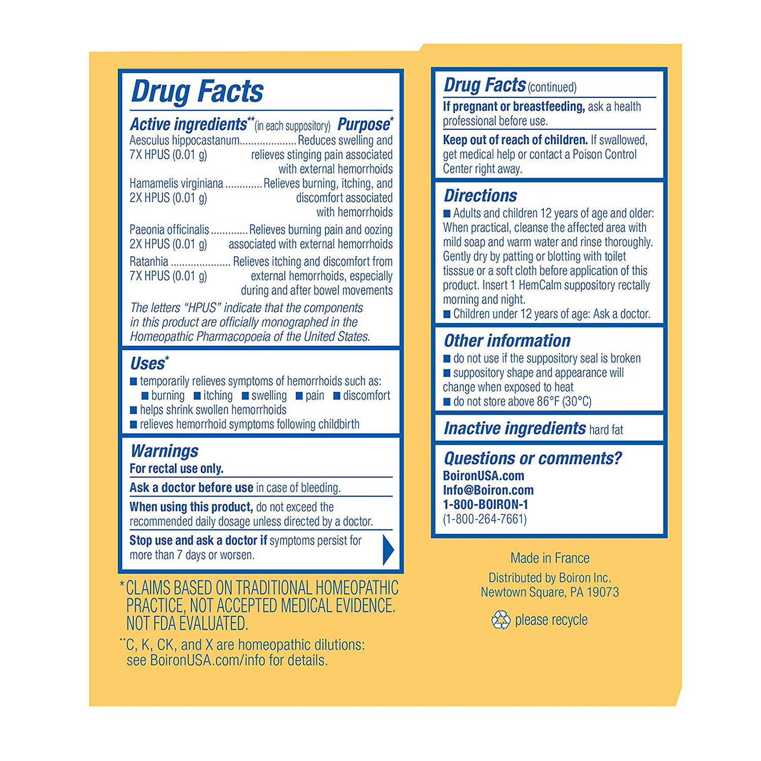 Boiron HemCalm Hemorrhoid Relief, 10 Suppositories