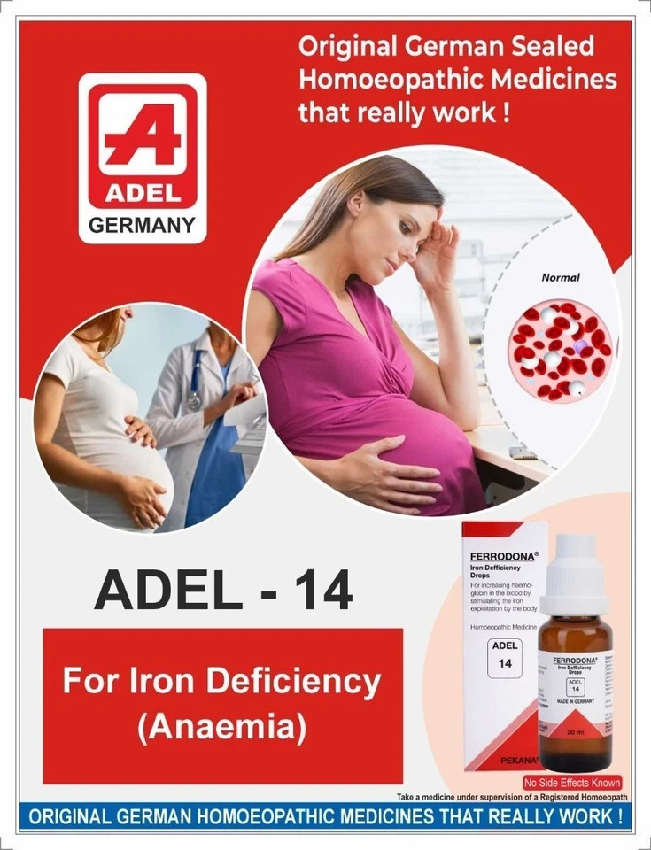 ADEL 14 Iron Deficiency Drops Pack of 3 Natural Homeopathic Remedy for Anemia