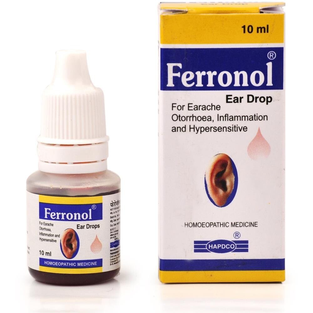 2 X Homoeopathic Hapdco Ferronol Ear Drops 10ml Ear Disorders