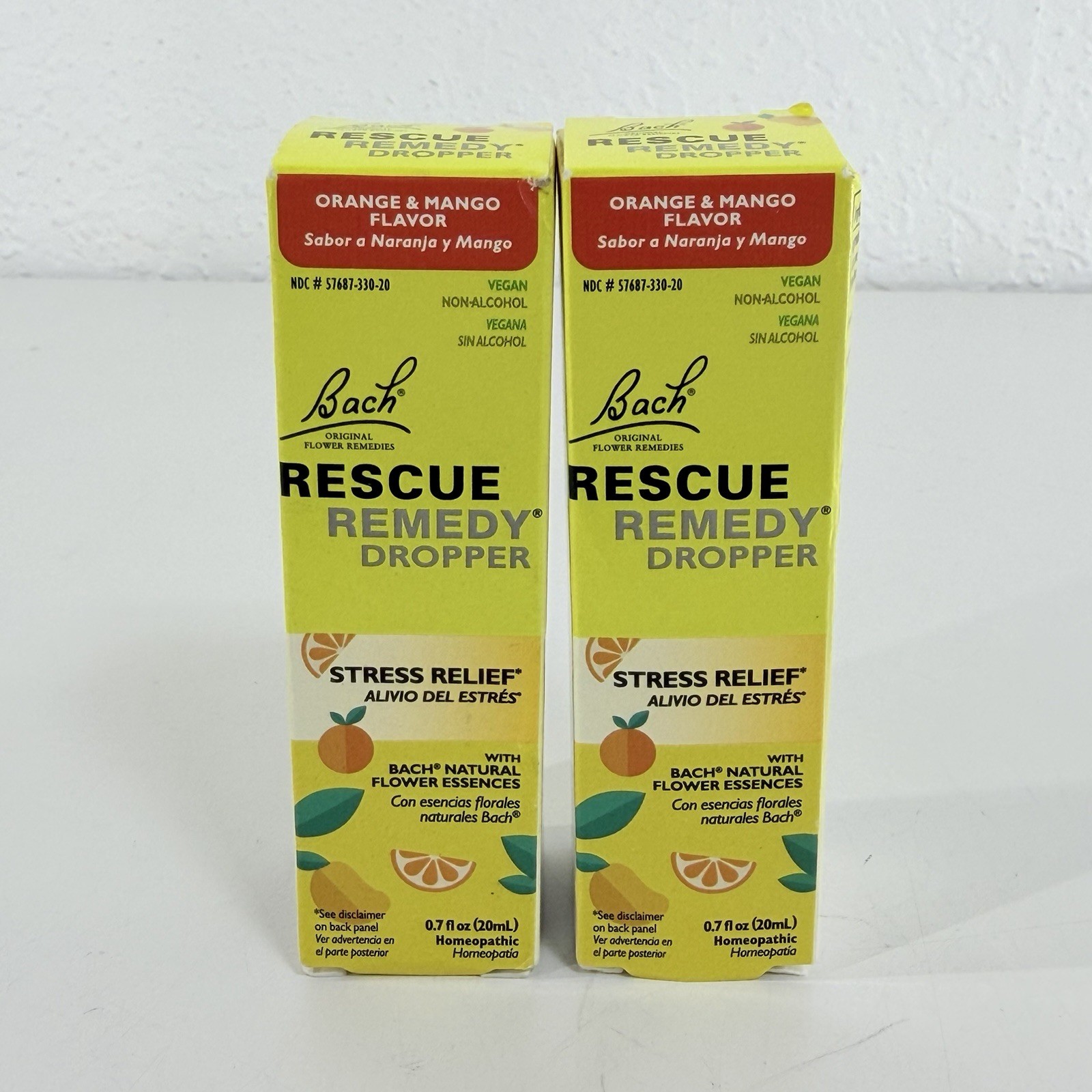 2 PACK, 0.7 fl oz (20mL) EACH bottle, Bach RESCUE REMEDY Dropper Orange Mango