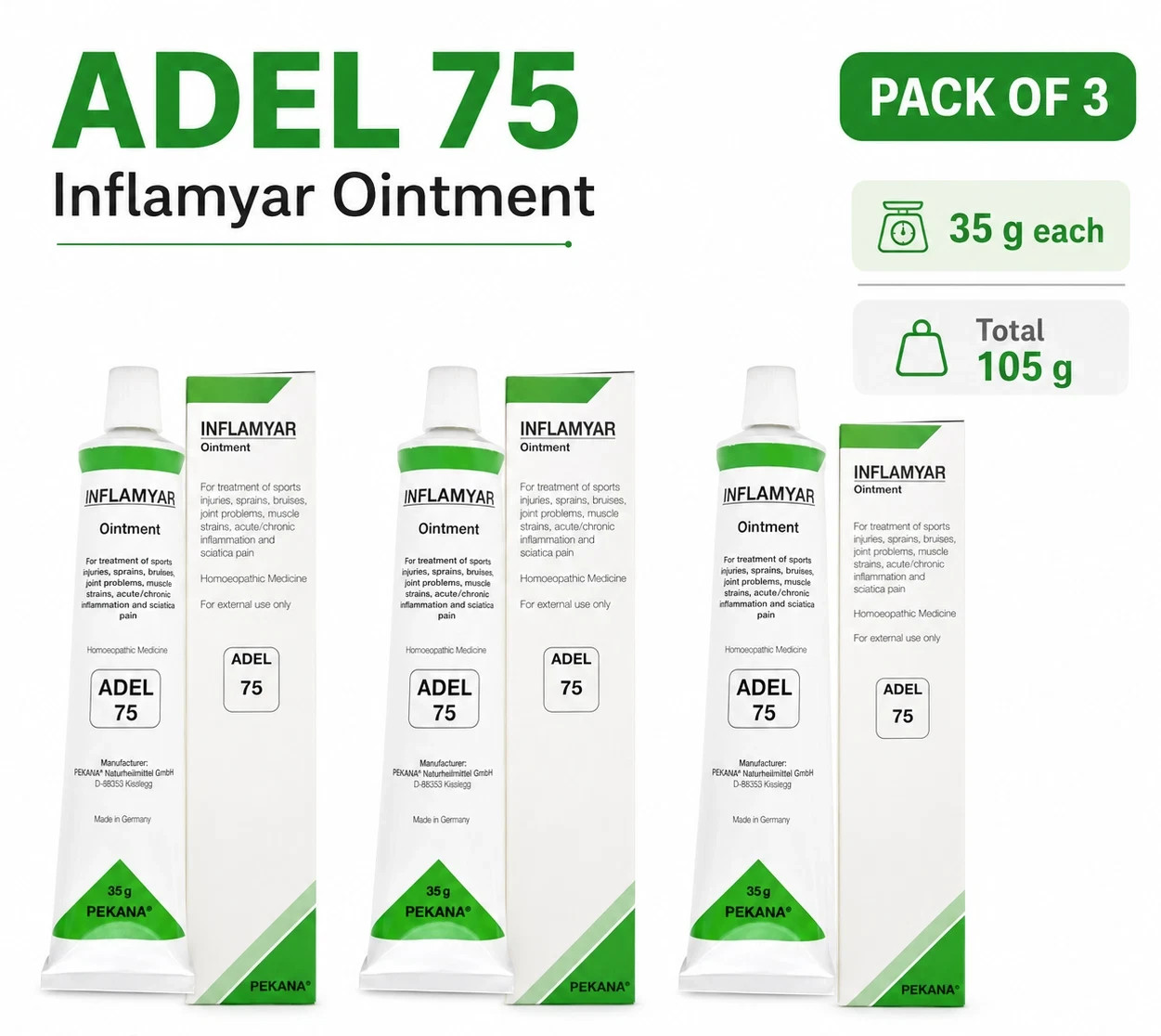 ADEL 75 INFLAMYAR Ointment (35gm X 3) German OTC Pain Relief Cream Free Ship USA