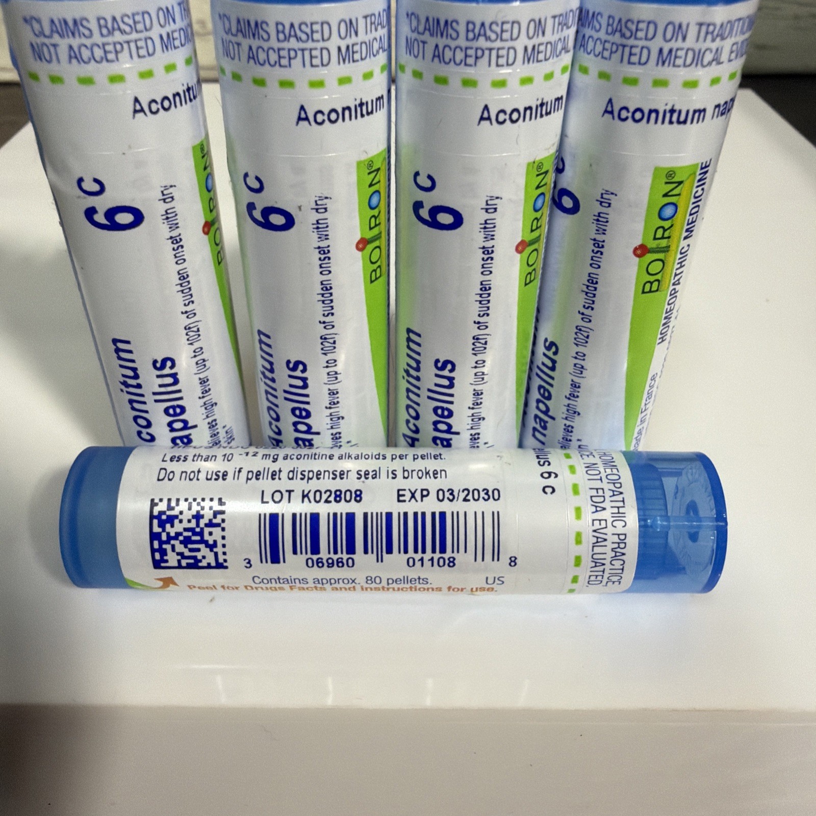 5x Boiron Aconitum Napellus 6C, Homeopathic Medicine for Fever, 80 Pellets