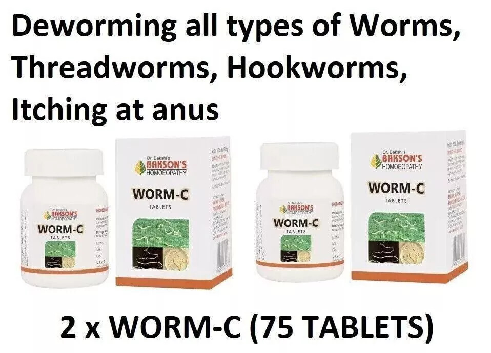 (Pack of 2) Bakson Homeopathy Worm-C for Deworming of Worms(75 Tablets Each)