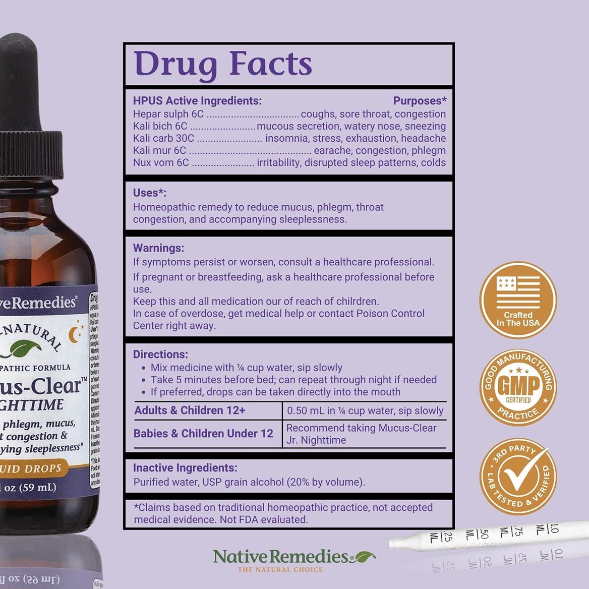 Native Remedies Mucus-Clear Nighttime – Adult Mucus & Congestion Liquid Nighttim