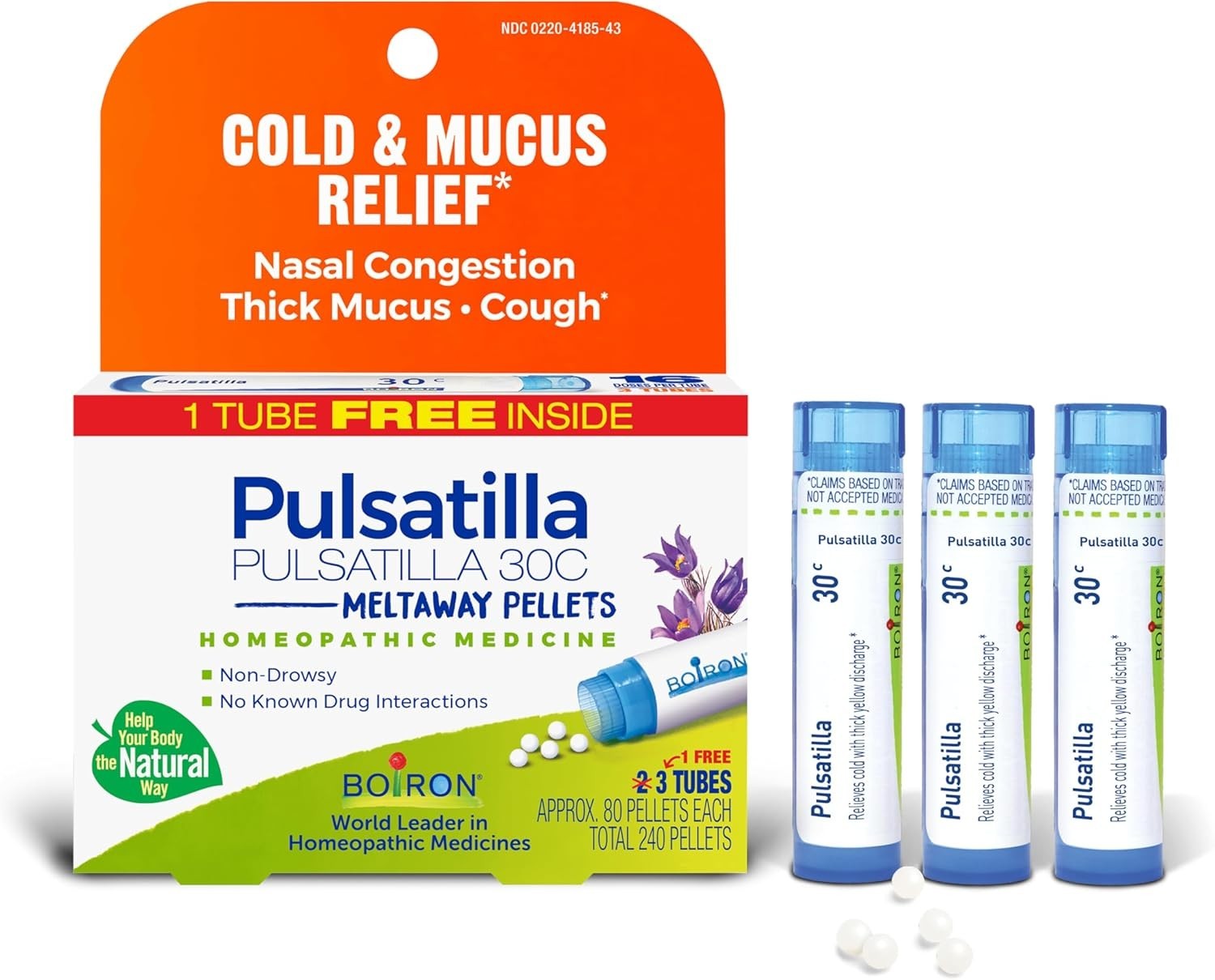 Boiron Pulsatilla 30C for Cold, Nasal Congestion, Thick Mucus & Cough – 3 Pack